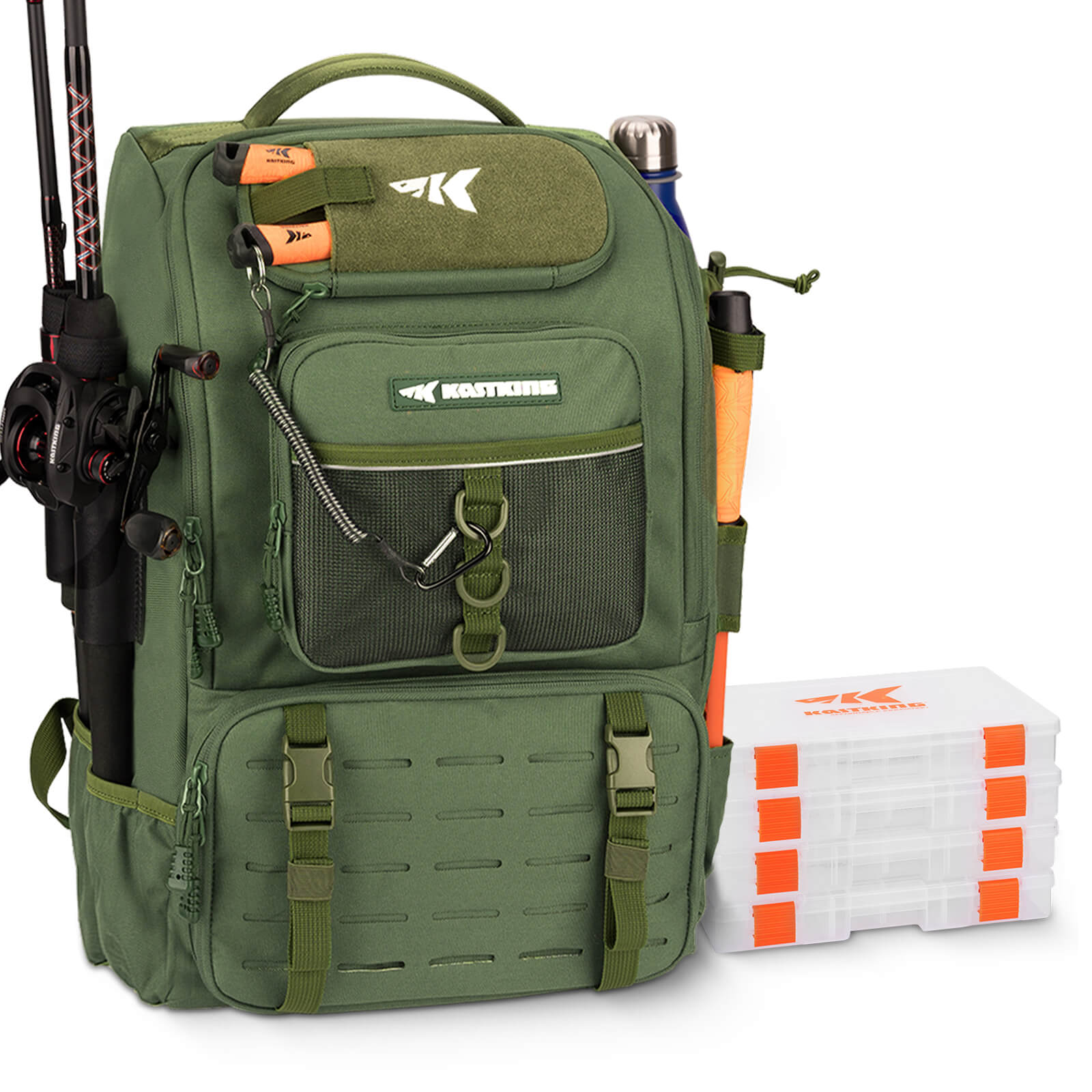 KastKing Karryall Fishing Tackle Backpack with Rod Holders 4 Tackle Boxes