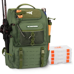 KastKing Karryall Fishing Tackle Backpack with Rod Holders 4 Tackle Boxes