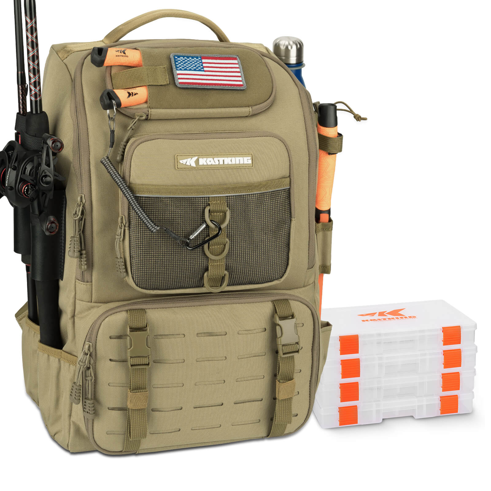 KastKing Karryall Fishing Tackle Backpack with Rod Holders 4 Tackle Boxes
